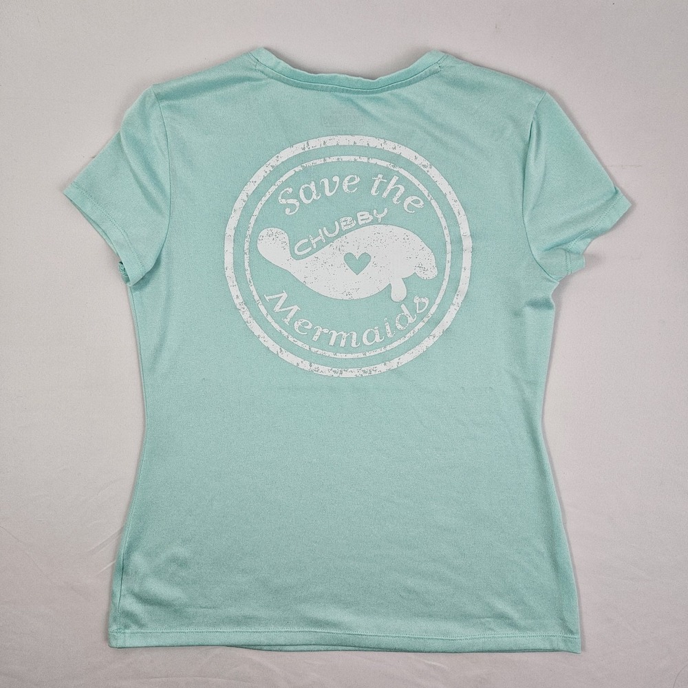 Save The Mermaids Chubby Mermaids T-Shirt Juniors Large Aqua Form Fit - Picture 5 of 6